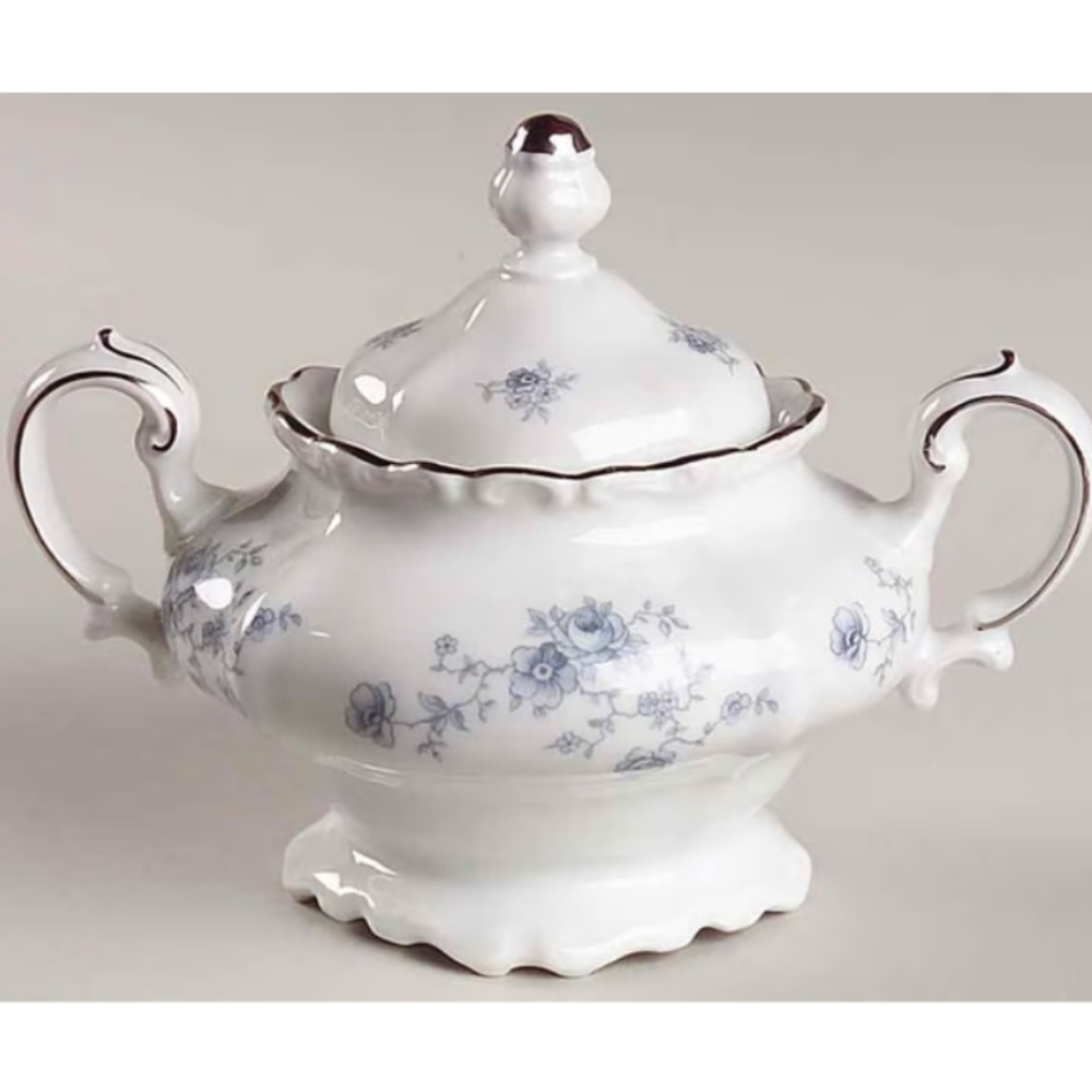 Sugar bowl with lid 💙 platinum silver band by Johann Haviland  Blue Garland